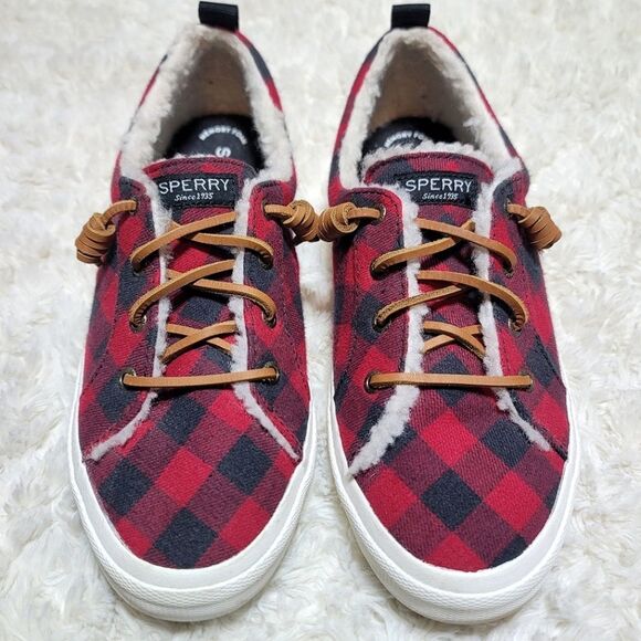 Sperry Pier Wave Plaid Red & Black Slip On Casual Sneaker - Picture 5 of 10
